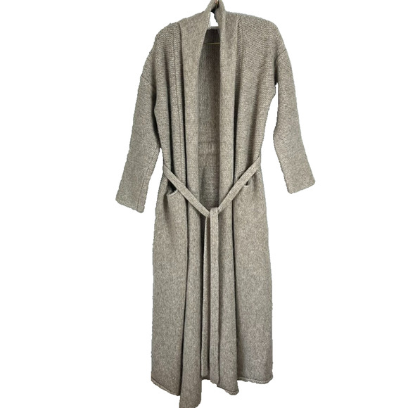 LUNYA Cardigan Sweater Coat Women's Size L Beige Baby Alpaca Blend Belted Long - Picture 1 of 12